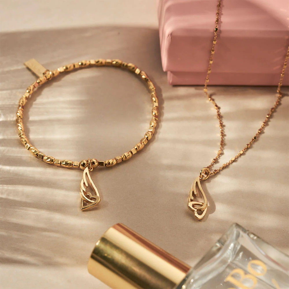 Delicate Cube Chain Interlocking Heart & Angel Wing Necklace - Image 4