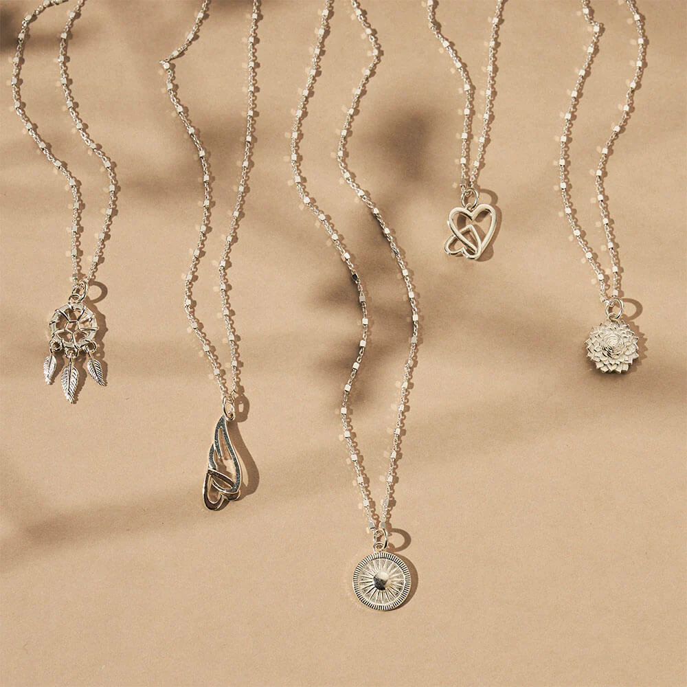 Delicate Cube Chain Interlocking Heart & Angel Wing Necklace - Image 7