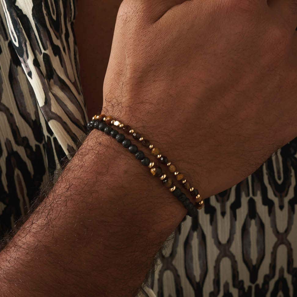 Men's Gold Black Lava & Tiger's Eye Set Of 2 - Image 3