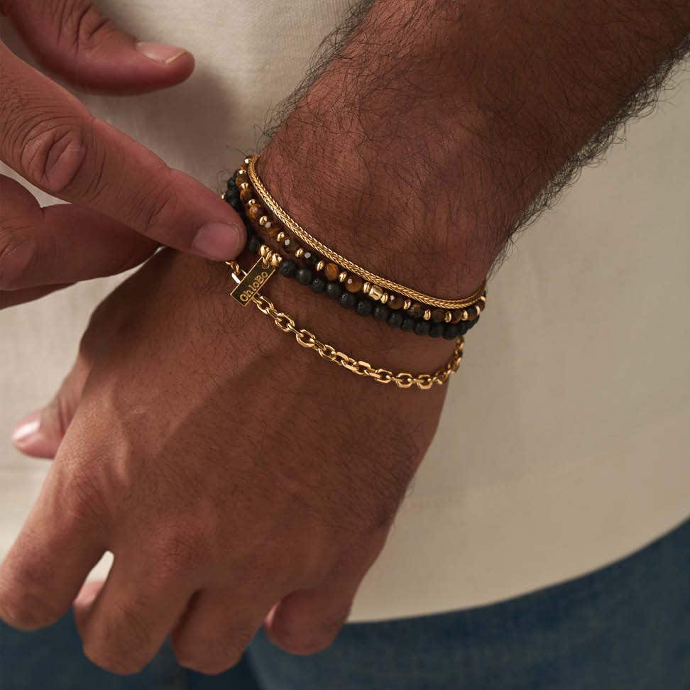 Men's Gold Black Lava & Tiger's Eye Set Of 2 - Image 4