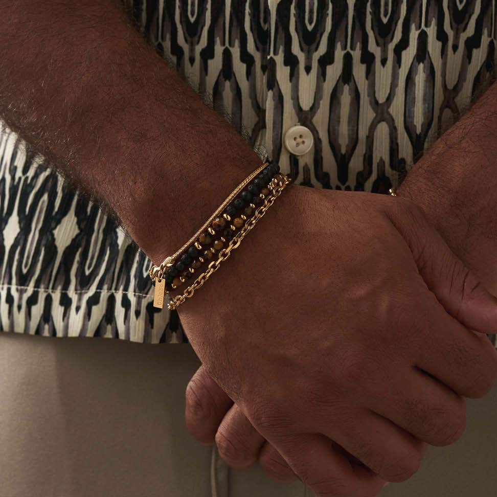 Men's Gold Black Lava & Tiger's Eye Set Of 2 - Image 5