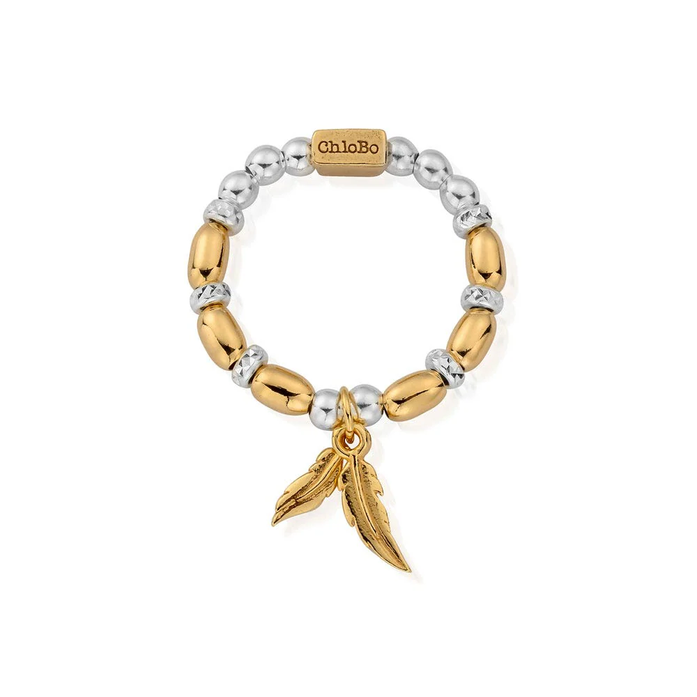 Mixed Metal Dainty Double Feather Ring - Image 7